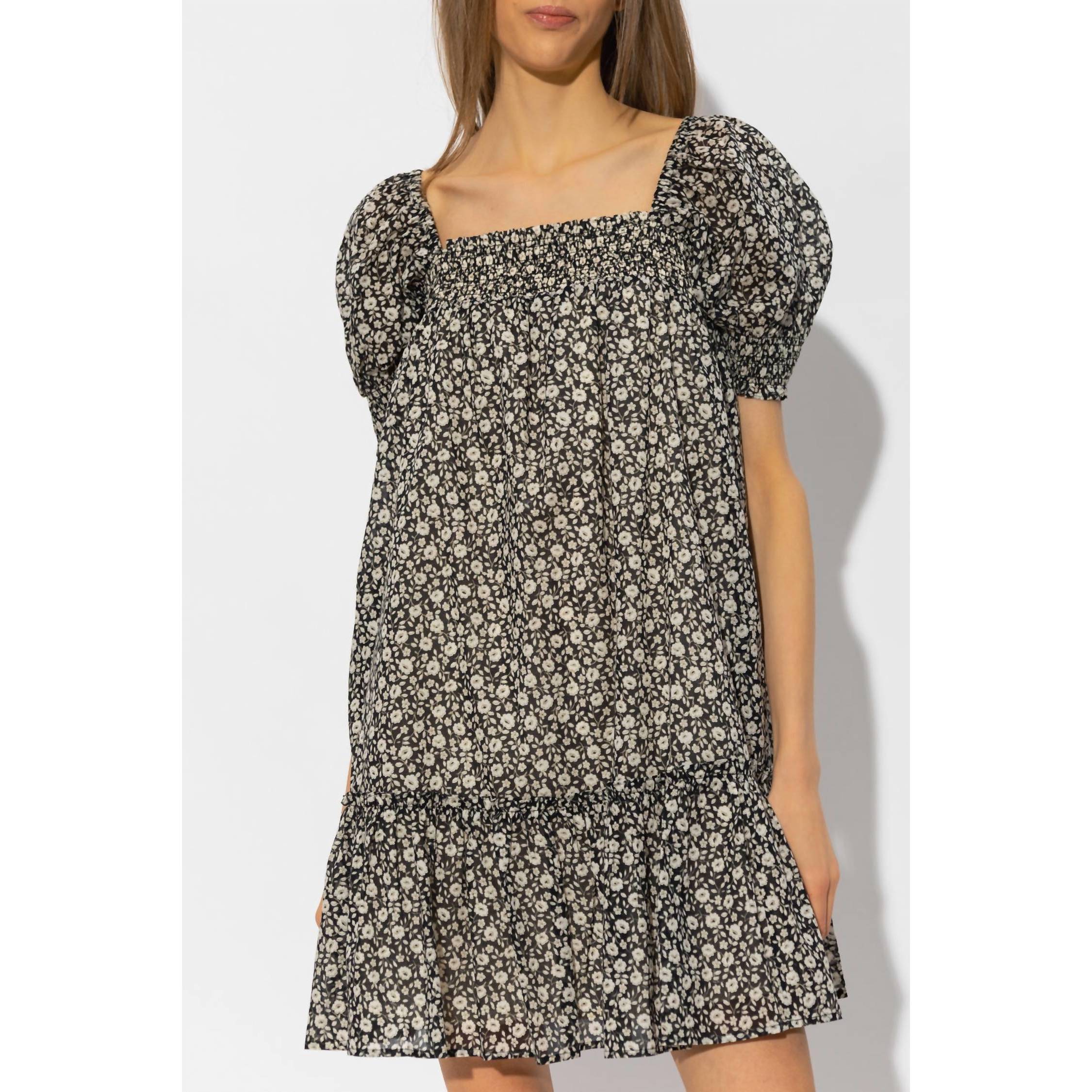 New Tory Burch Smocked Mini Dress In Black/White
